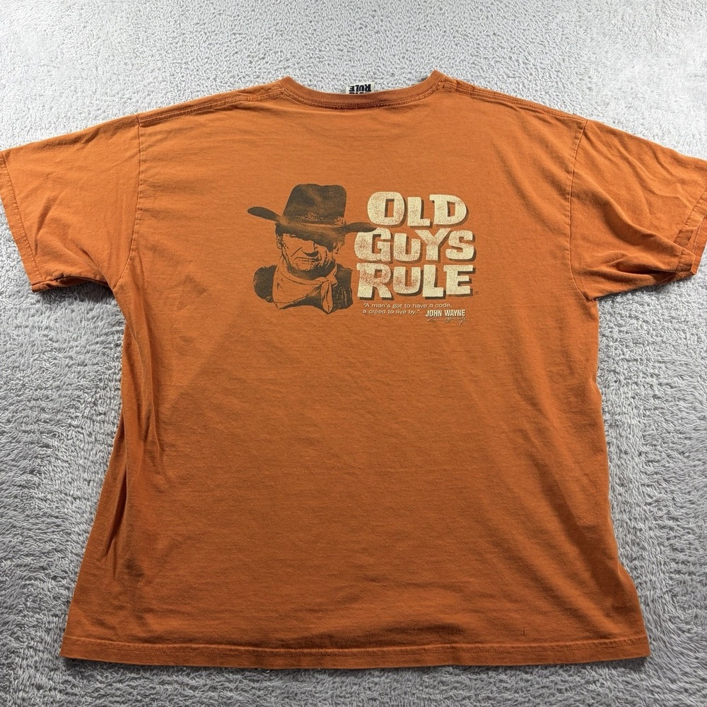 VINTAGE Old Guys Rule Shirt Mens XL Orange Double Sided‎ John Wayne